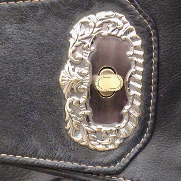 Kate Landry like new black  Leather Hobo Bag with gold clasp closure - Picture 2 of 9